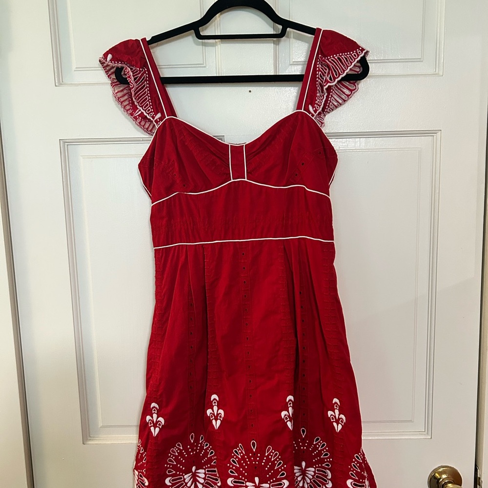 Nanette Lepore Red Ruched Sundress with Sweetheart Neckline